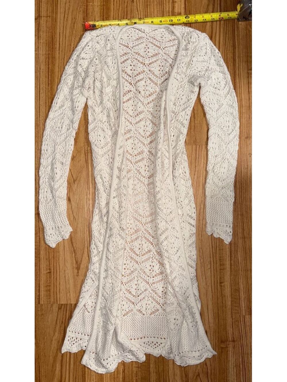 Vintage Y2K Long White Crochet Knit Cardigan Sweater